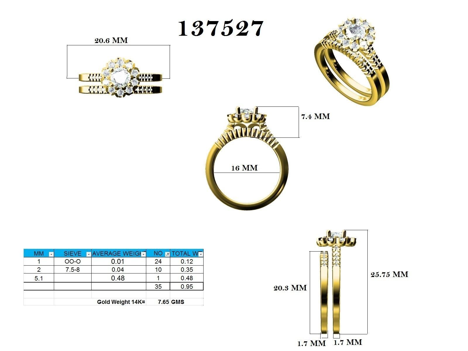 Solitaire Halo Ring with Band - 137527 3D print model_12