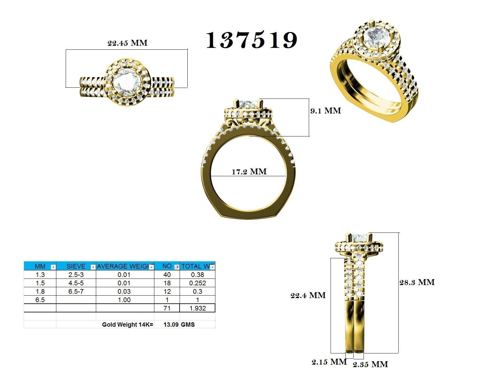 Solitaire Halo Ring with Band - 137519 3D print model_12