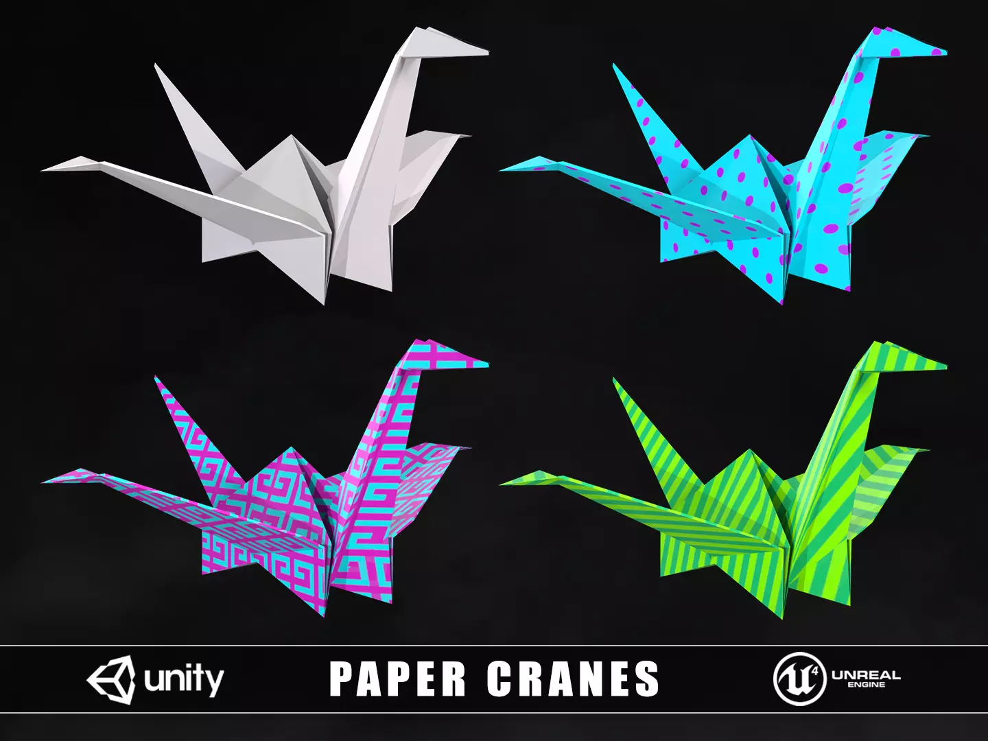 Origami Paper Cranes Low-poly 3D model