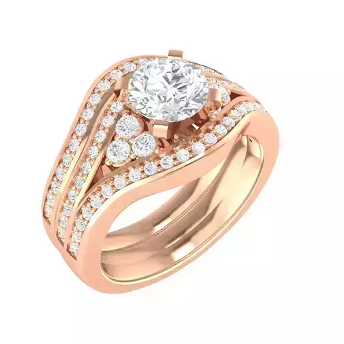 Solitaire Halo Ring with Band - 137517