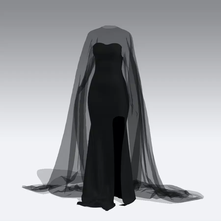 LONG SLEVEE DRESS SKIRT SLIT 3D model_0