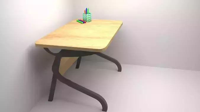 3d model of an study table and books with pens