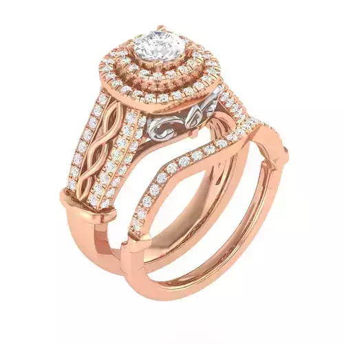 Solitaire Halo Ring with Band - 137492
