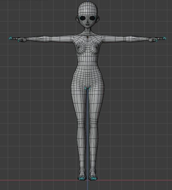 Anime Girl Base mesh rigged clean topology Free 3D model_3
