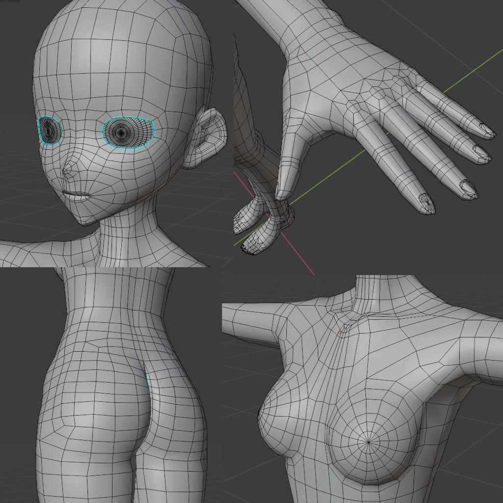 Anime Girl Base mesh rigged clean topology Free 3D model_1