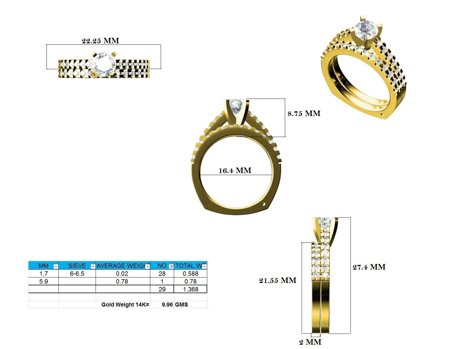 Solitaire Ring with Band - 137473 3D print model_12