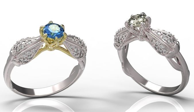 Ring topaz and diamond 3D print model