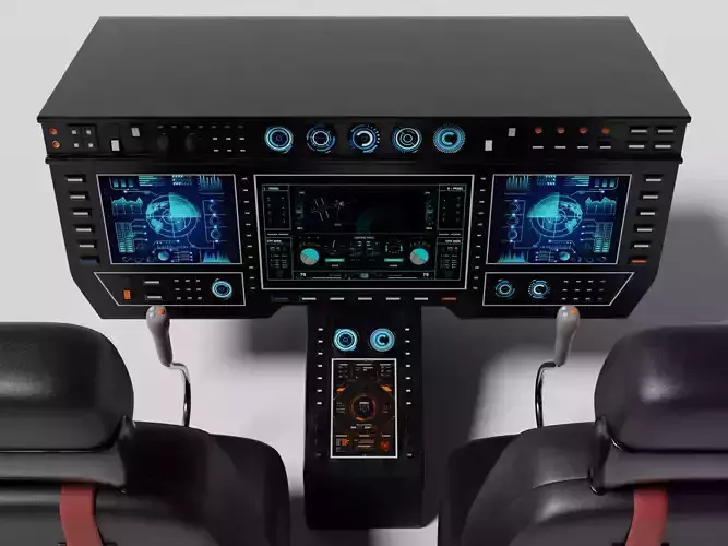 Aircraft cockpit control panel and chairs 2 3D model