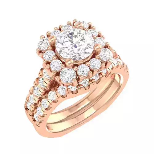 Solitaire Halo Ring with Band - 137413