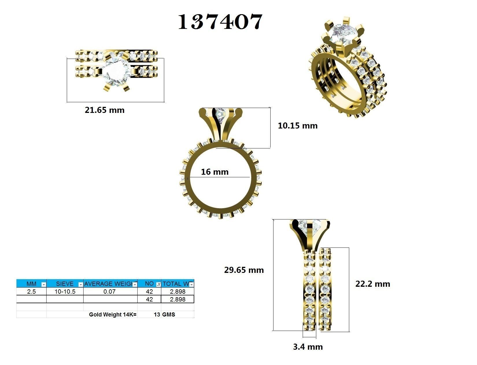 Solitaire Ring with Band - 137407 3D print model_12