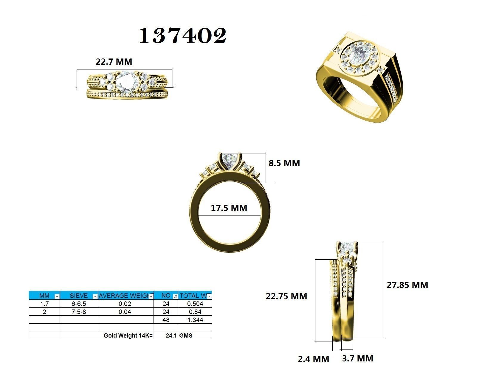 Solitaire Ring with Band - 137402 3D print model_12