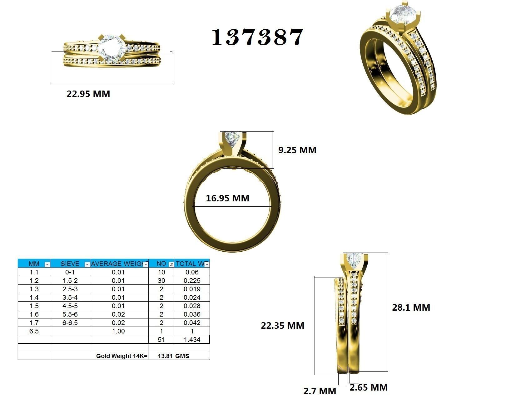 Solitaire Ring with Band - 137387 3D print model_12