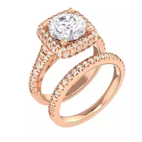 Solitaire Halo Ring with Band - 137347