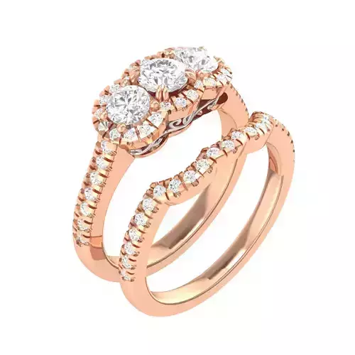 Solitaire Halo Ring with Band - 137341