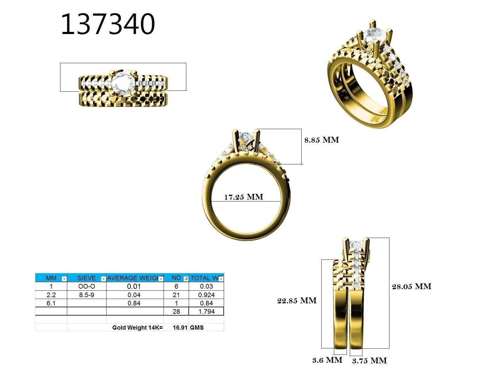 Solitaire Ring with Band - 137340 3D print model_12