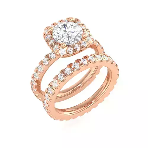Solitaire Halo Ring with Band - 137339