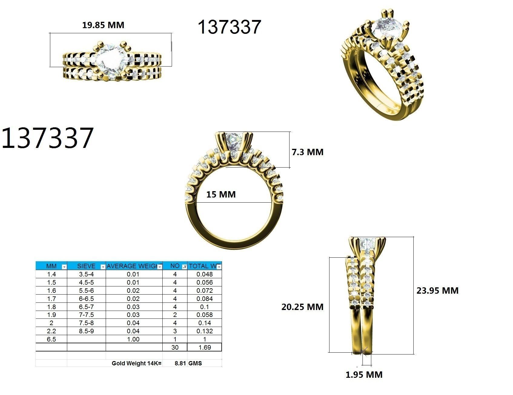 Solitaire Ring with Band - 137337 3D print model_12