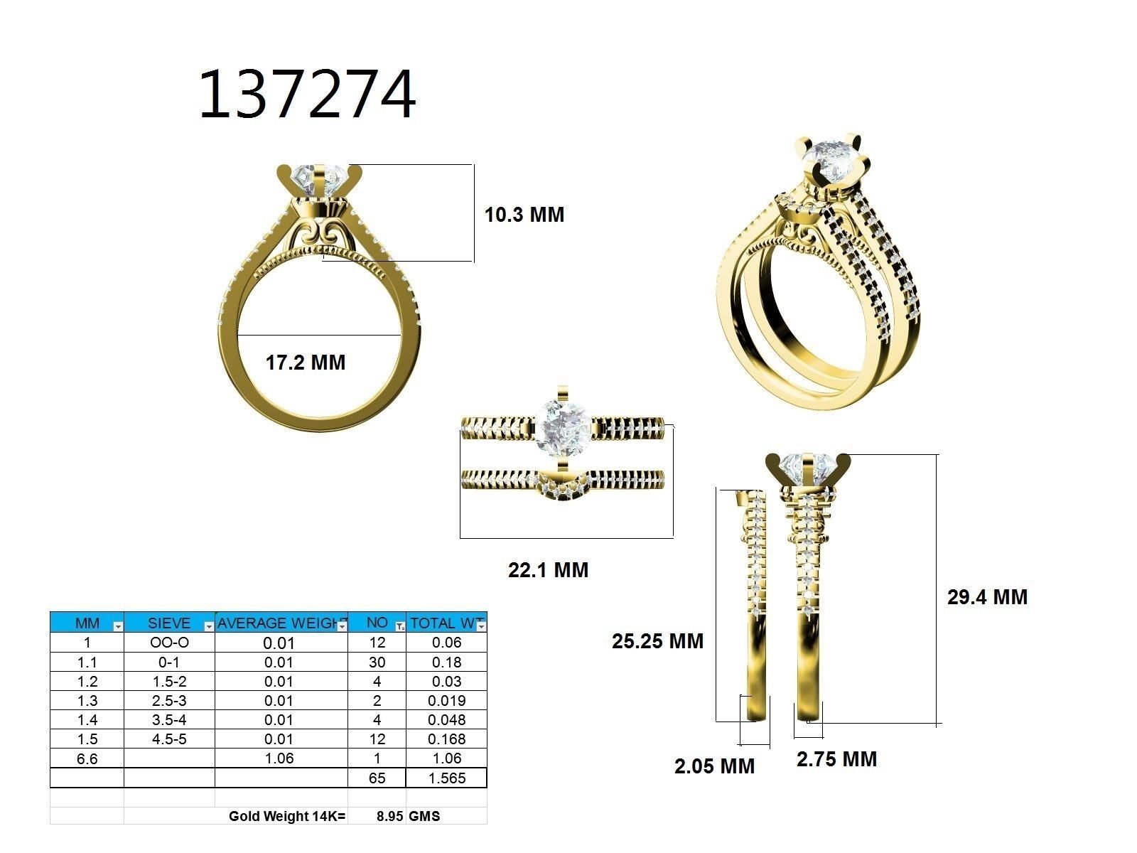Solitaire Ring with Band - 137274 3D print model_12