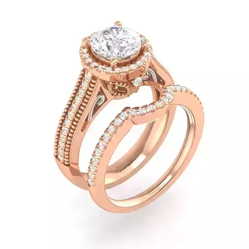 Solitaire Halo Ring with Band - 137252