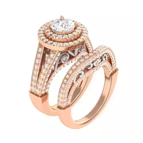 Solitaire Halo Ring with Band - 137207