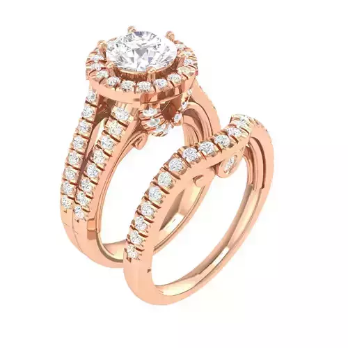 Solitaire Halo Ring with Band - 137202