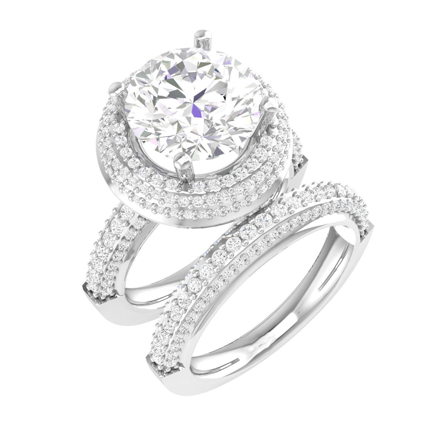 Solitaire Halo Ring with Band - 136639 3D print model_7