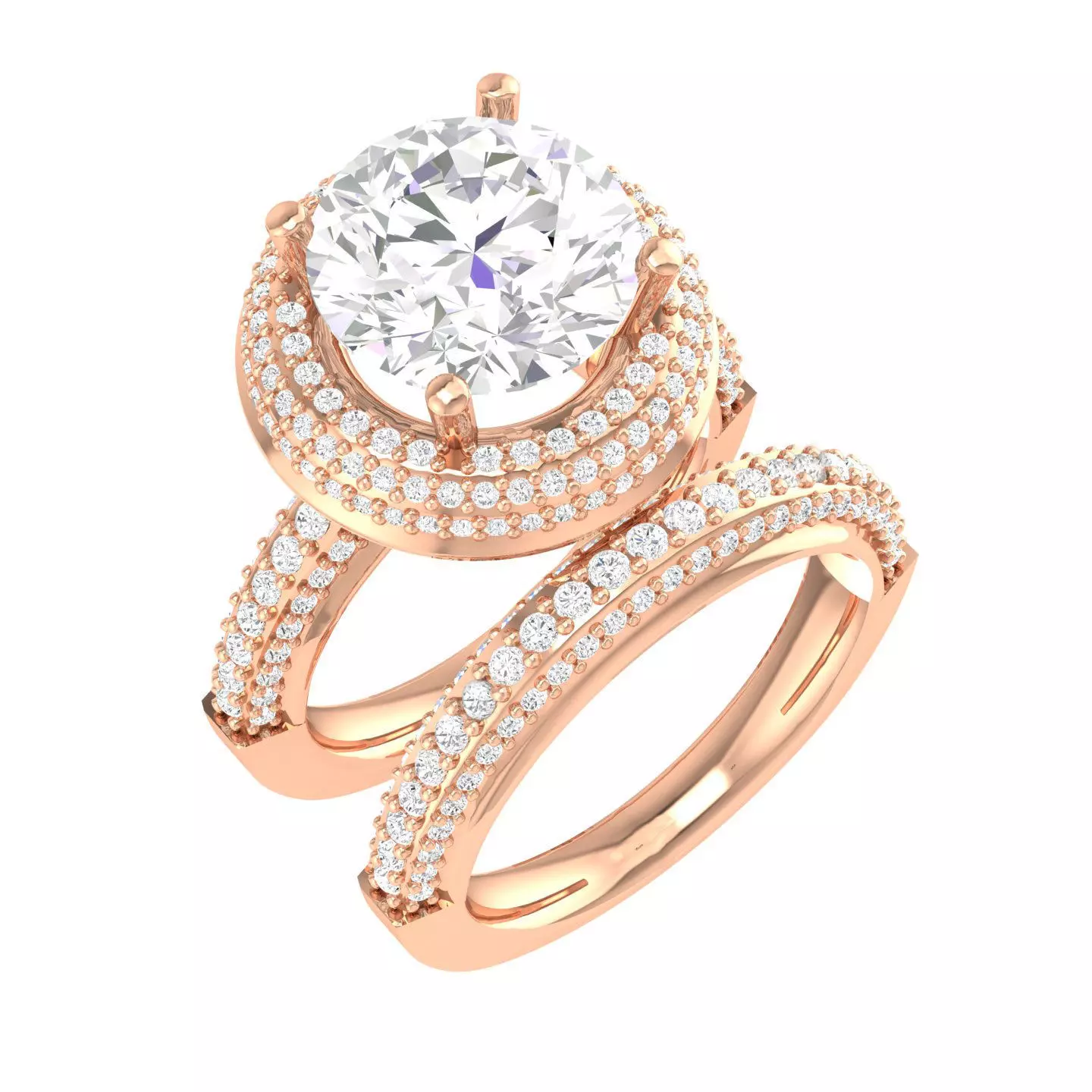Solitaire Halo Ring with Band - 136639 3D print model_0