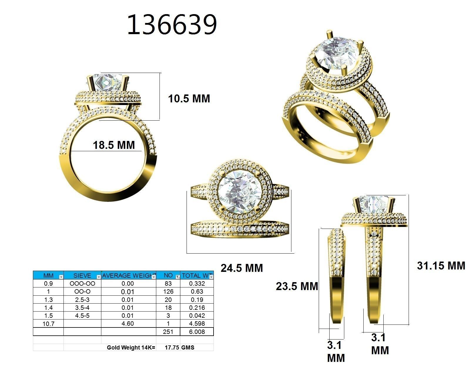 Solitaire Halo Ring with Band - 136639 3D print model_12