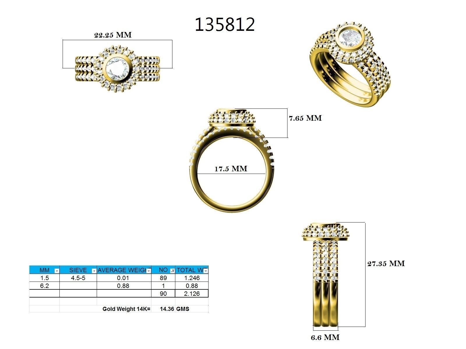 Solitaire Halo Ring with double band - 135812 3D print model_12