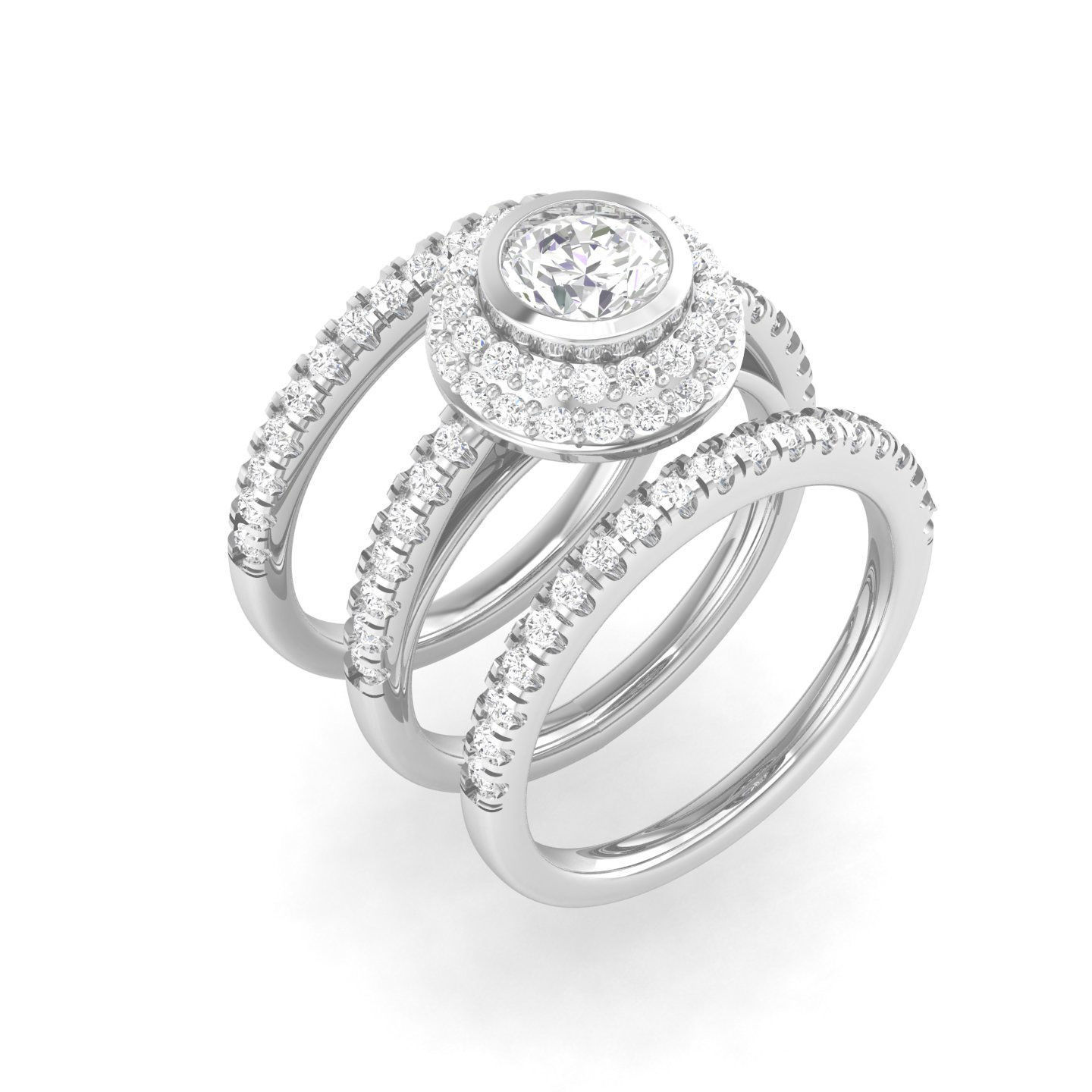 Solitaire Halo Ring with double band - 135812 3D print model_7