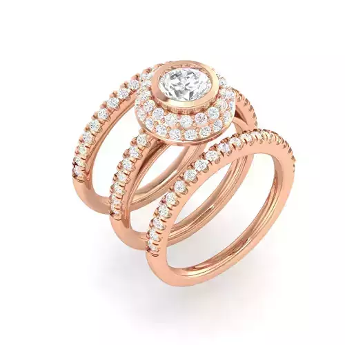 Solitaire Halo Ring with double band - 135812