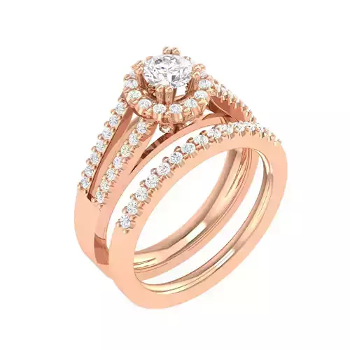 Solitaire Halo Ring with Band - 135474