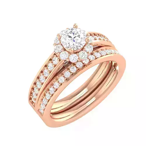 Solitaire Halo Ring with band - 134754