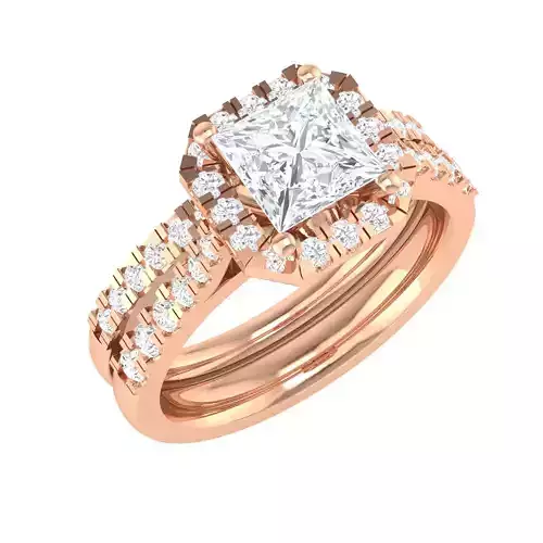 Solitaire Halo Ring with Band - 131627