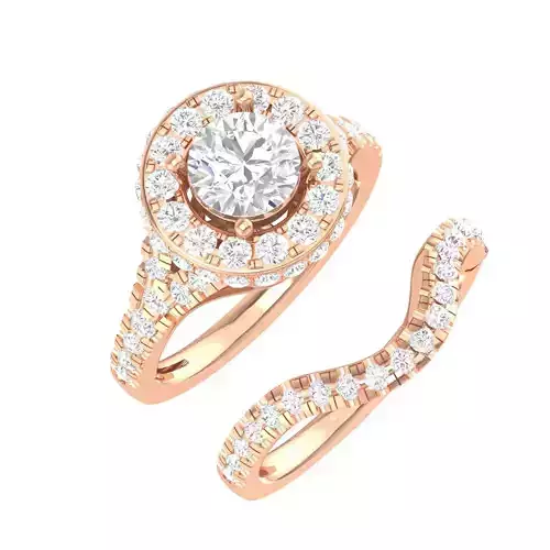 Solitaire Halo Ring with band - 128924