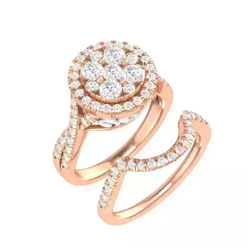 Solitaire Halo Ring with Band - 128785