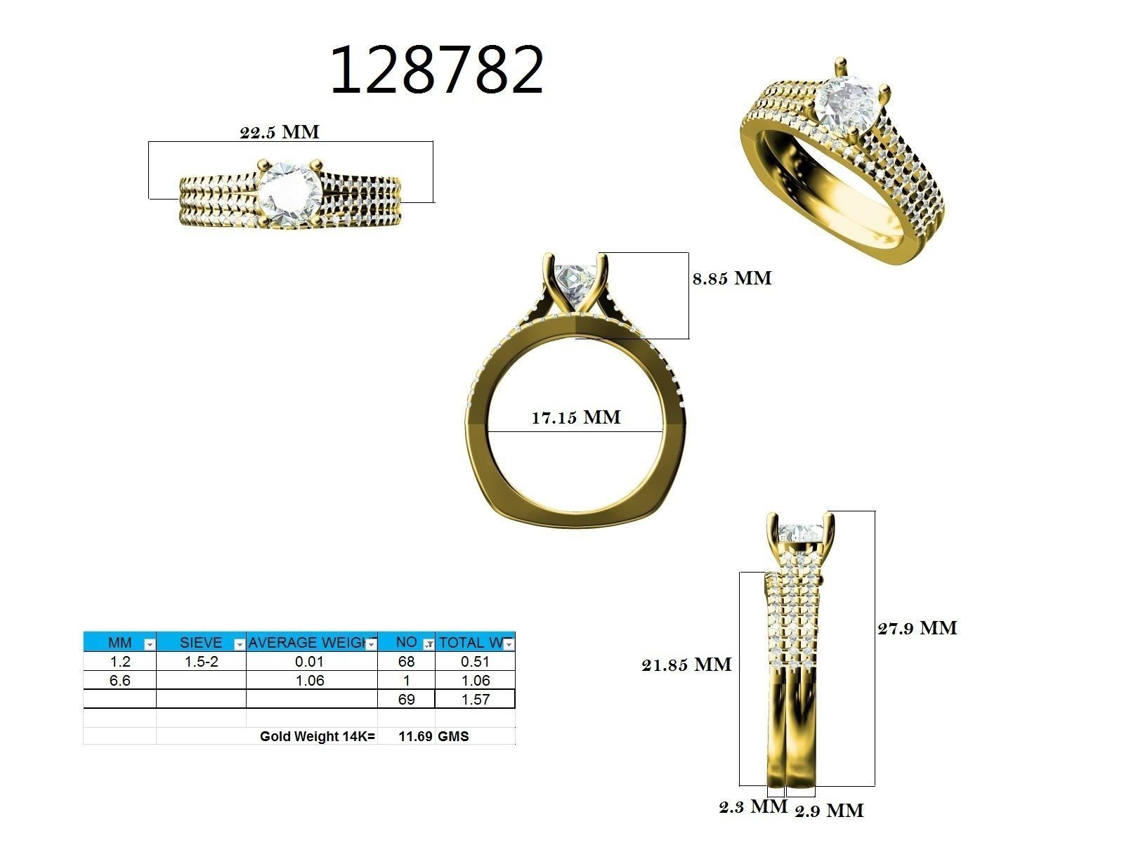 Solitaire Ring with Band - 128782 3D print model_12