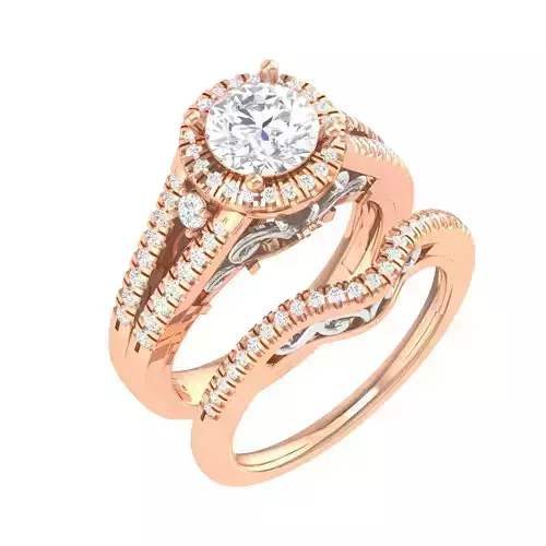 Solitaire Halo Ring with Band - 128777