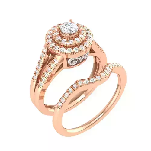 Solitaire Halo Ring with Band - 128762