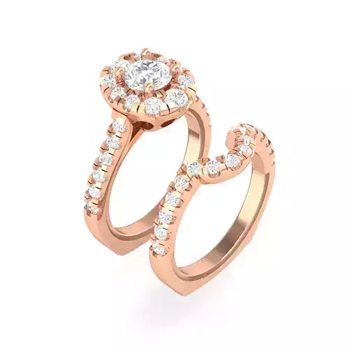 Solitaire Halo Ring with Band - 128759