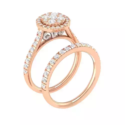 Solitaire Halo Ring with Band - 128758