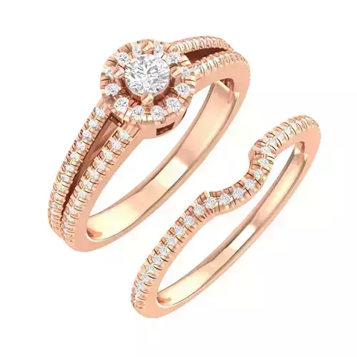 Solitaire Halo Ring with Band - 128754