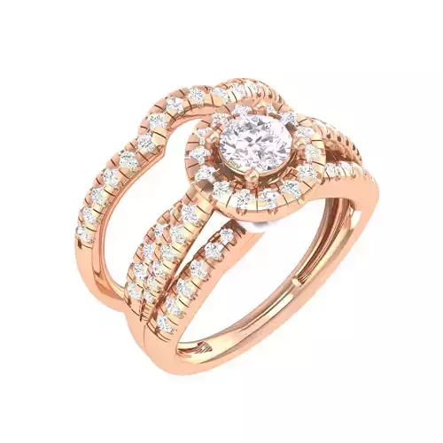 Solitaire Halo Ring with band - 128654