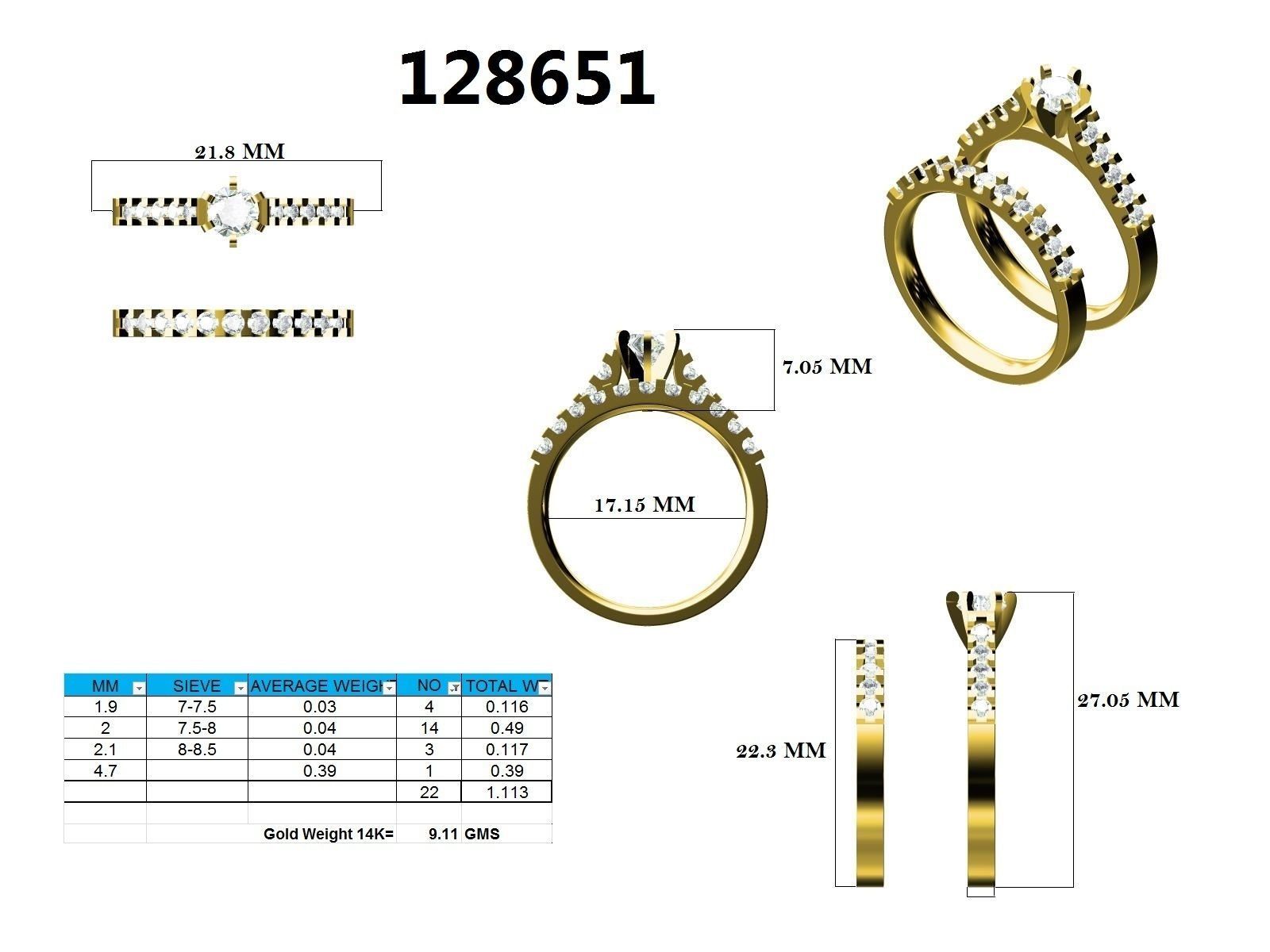 Solitaire Ring with Band - 128651 3D print model_12