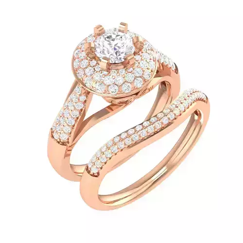 Solitaire Halo Ring with Band - 128650