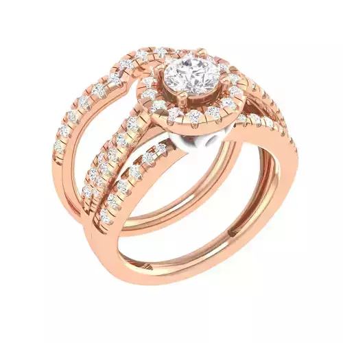 Solitaire Halo Ring with Band - 128648