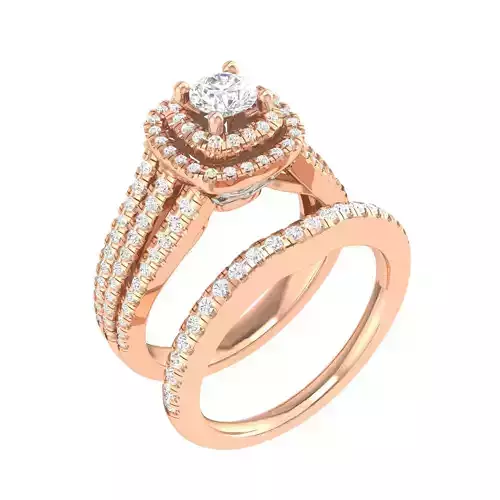 Solitaire Halo Ring with Band - 127943