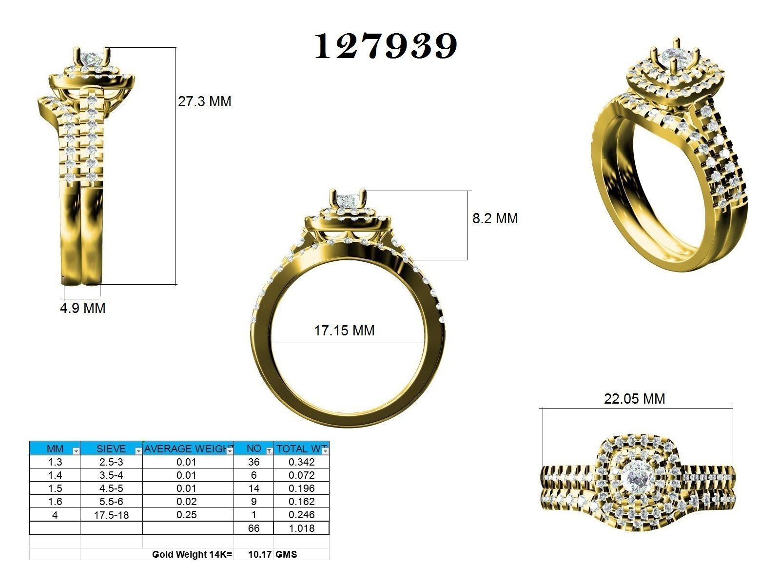 Solitaire Halo Ring with Band - 127939 3D print model_12
