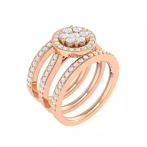 Solitaire Halo Ring with double band - 127058