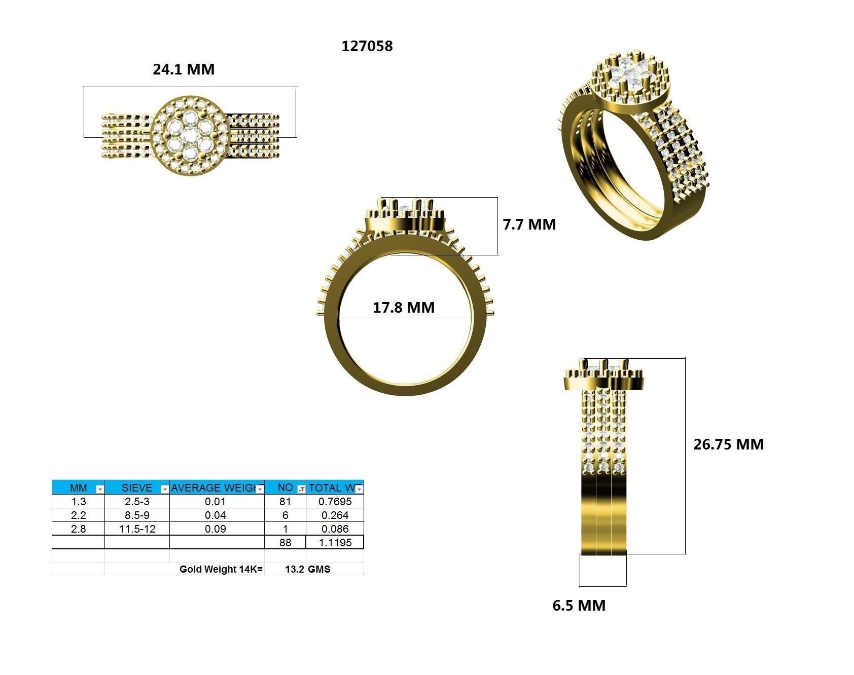 Solitaire Halo Ring with double band - 127058 3D print model_12